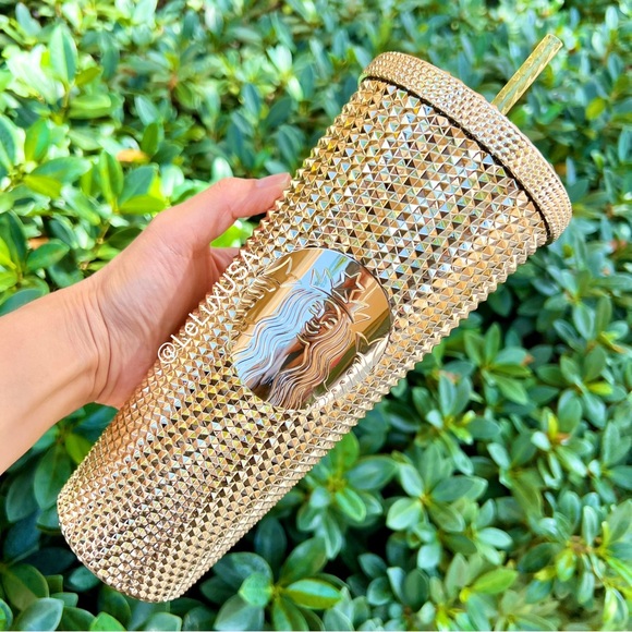 Starbucks 2022 Holiday Edition Sangria & Gold Bling Stud Tumbler Set, Venti, NWT - Picture 5 of 11